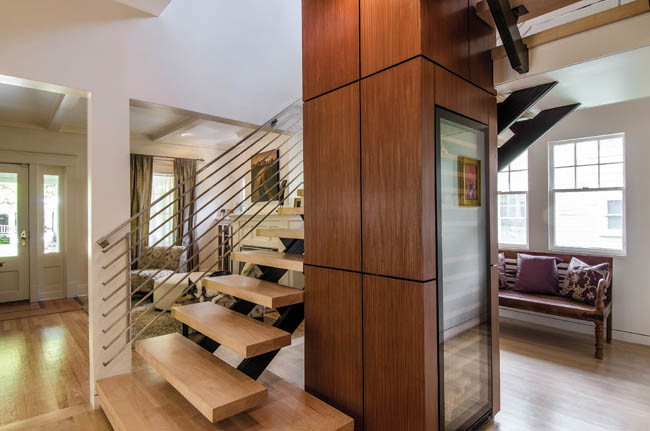 Staircase design hides a wine cooler