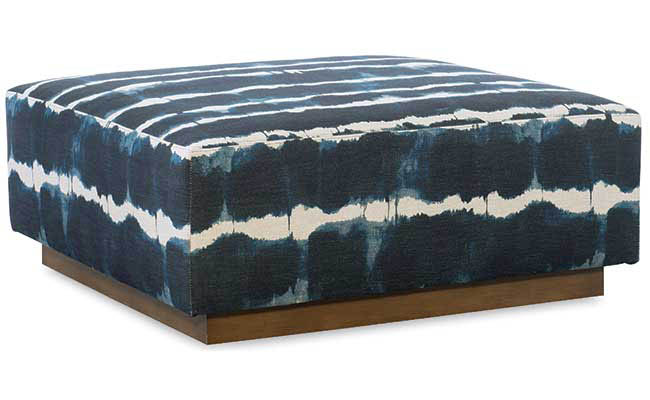 Indigo fabric covers an ottoman
