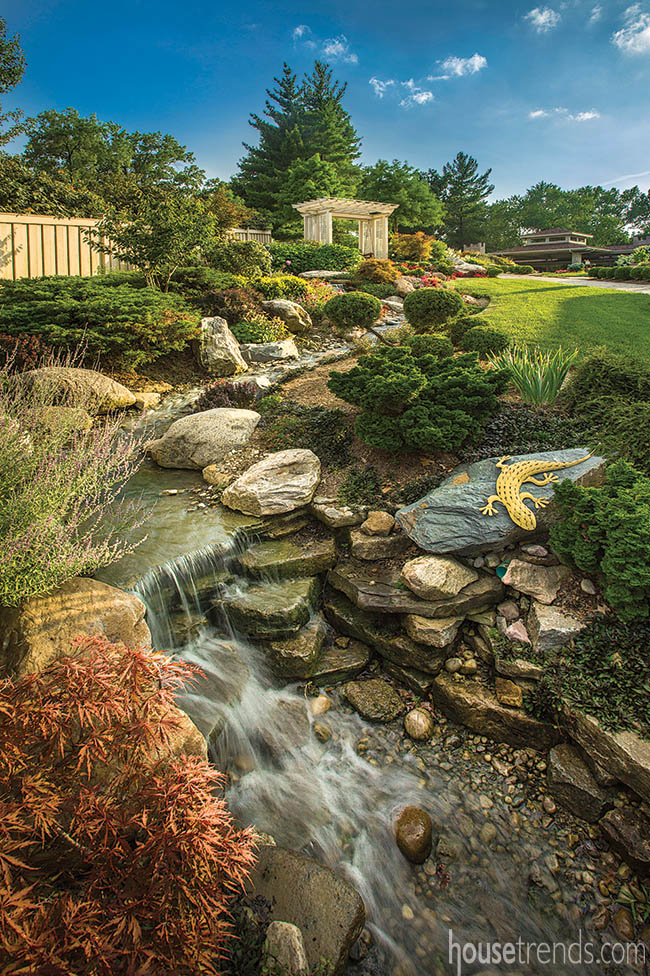 Double waterfall adds soothing sounds to a garden