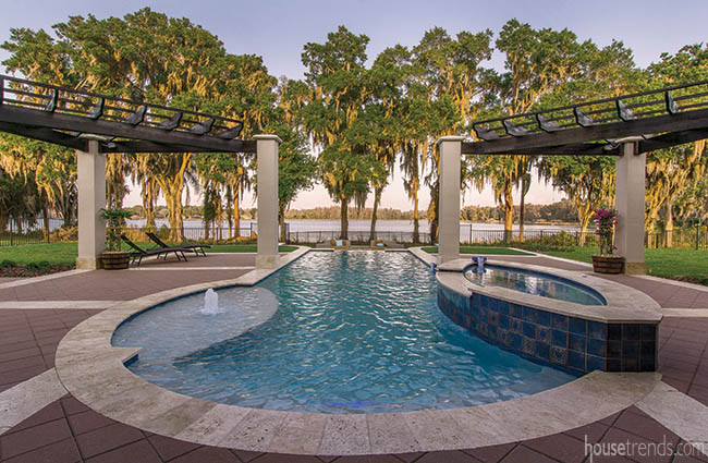 Infinity edge pool overlooks lake