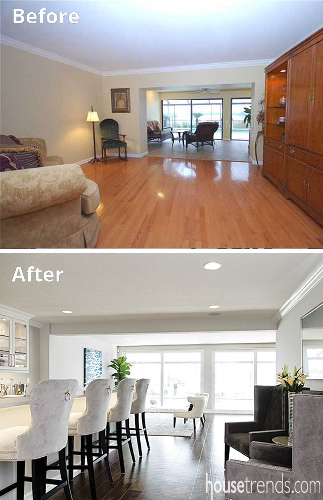 Tile flooring runs through a home