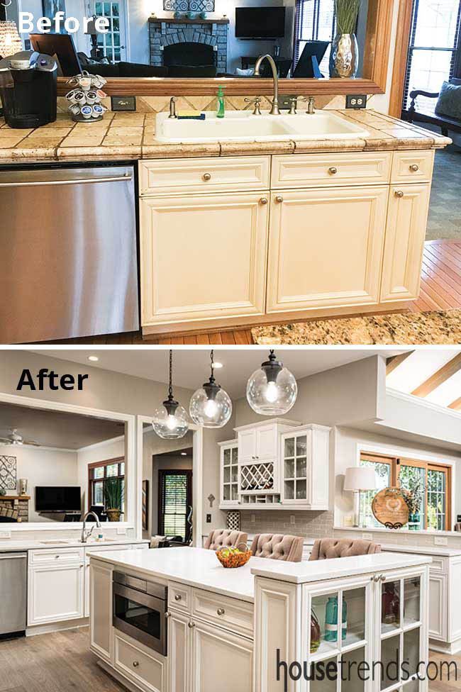 Quartz countertops complement kitchen cabinetry