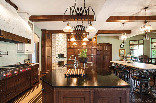 Soapstone countertop flatters a prep island