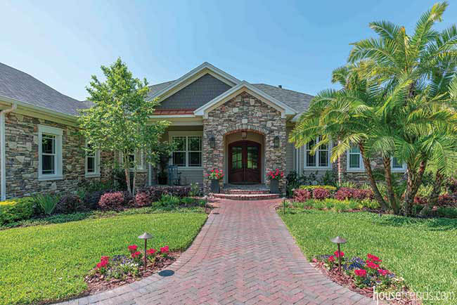 New home facade includes a mix of materials
