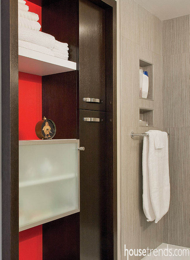 Convenient storage space in a master bath