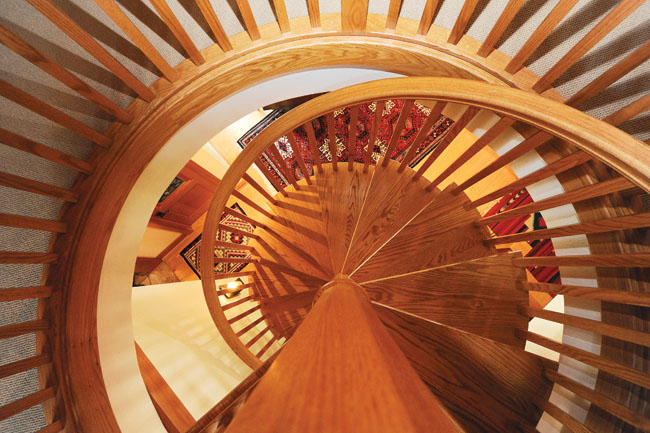 Spiral staircase adds character