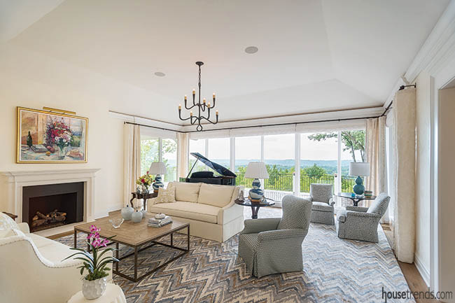 Windows replace sliding doors in a living room