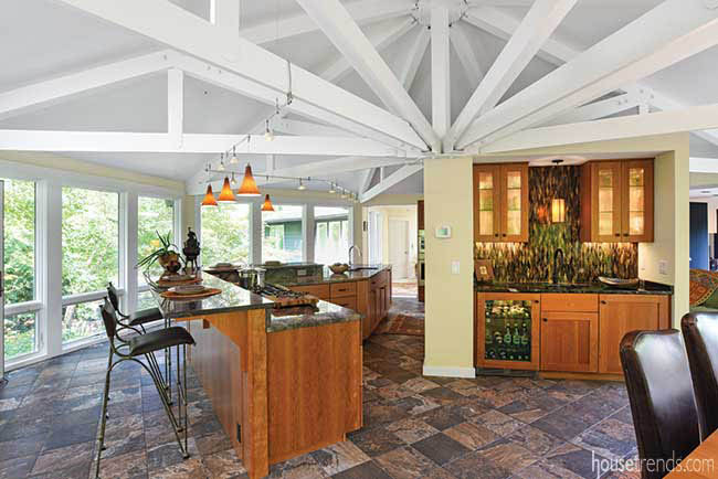 Heated floors in a kitchen and dining space
