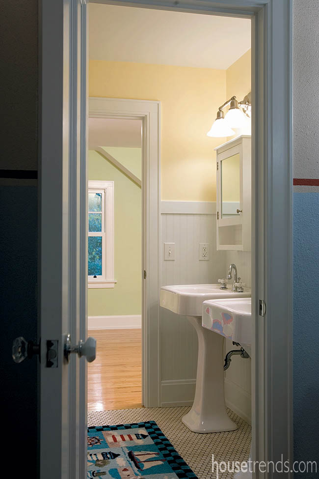 Pedestal sinks in a Jack and Jill bathroom