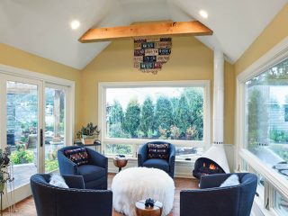 Windows dominate a sitting room