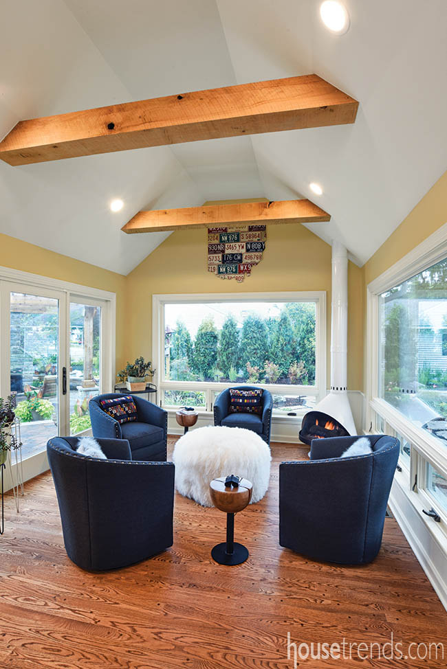 Windows dominate a sitting room