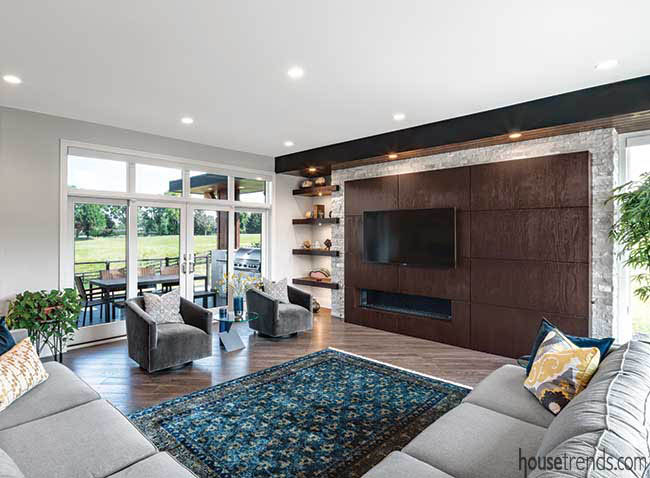 Colorful accessories pop in a great room