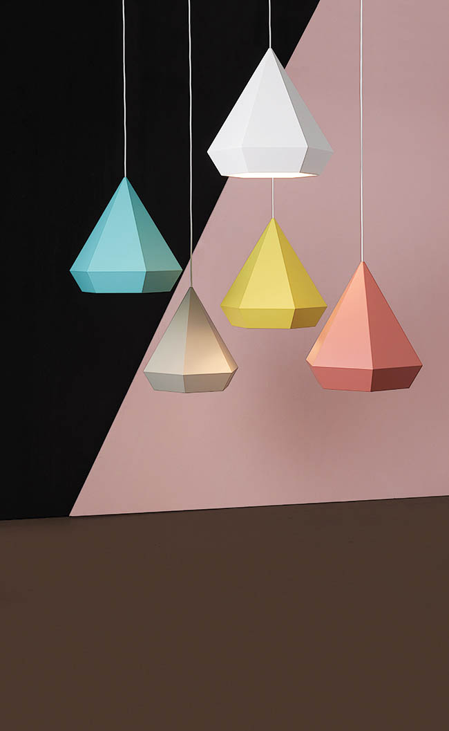 Sharp lines define a pendant light