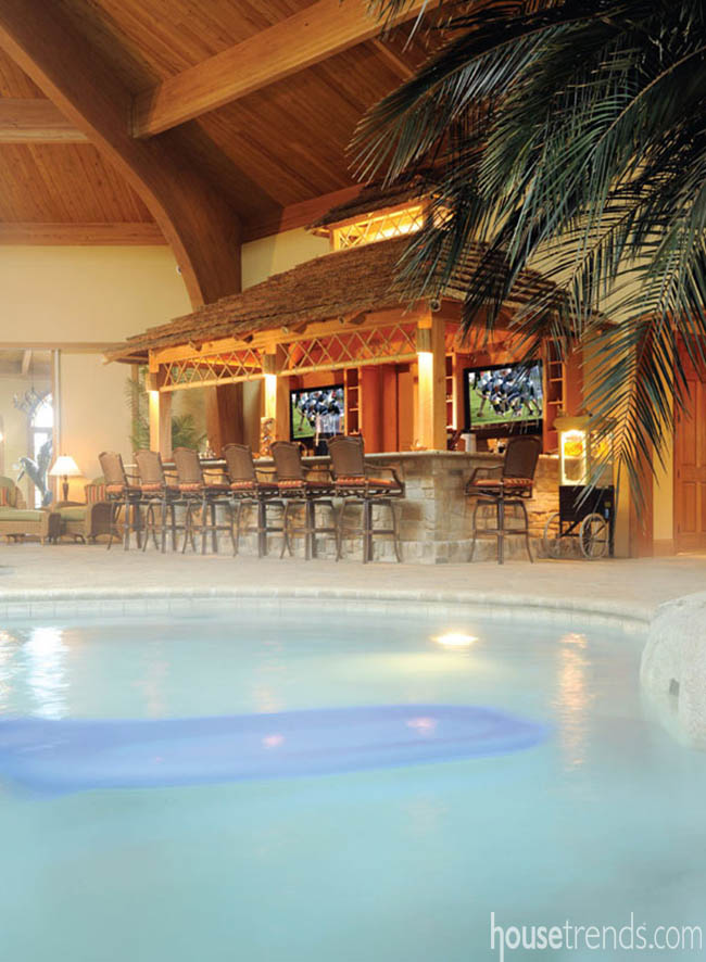 A poolside tiki bar gives the term wet bar a new meaning