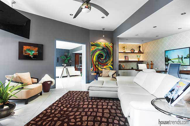 Colorful art spices up a living room