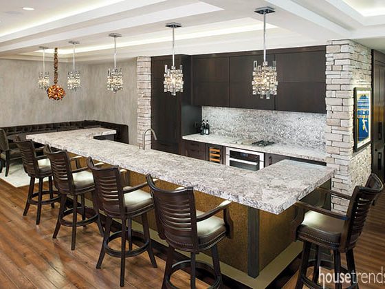 Granite countertops top off a basement bar