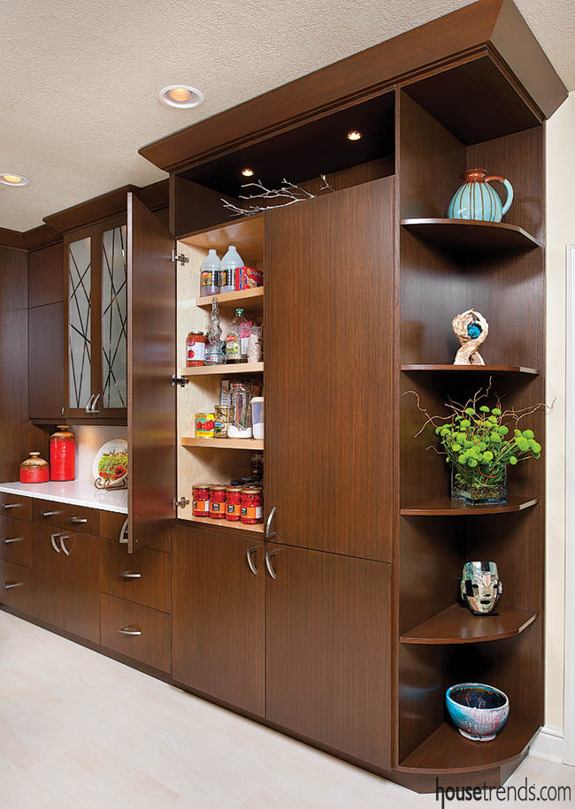 Hidden kitchen pantry keeps an area neat