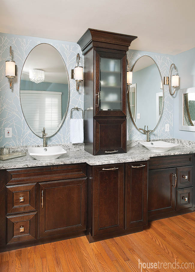 3-D wall treatment adds excitement to a master bath