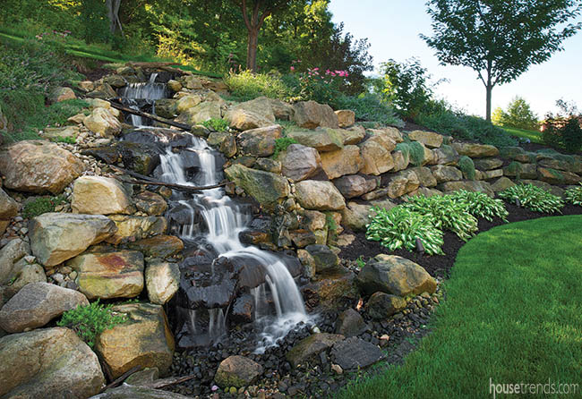 Perennial flowers top a retaining wall