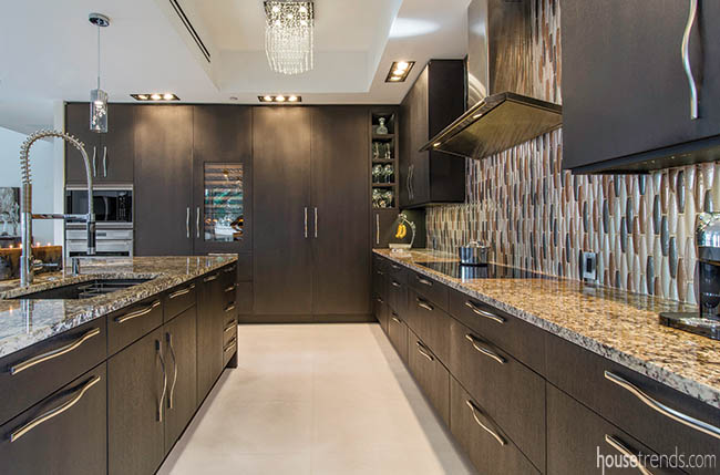 Cabinet panels hide a refrigerator