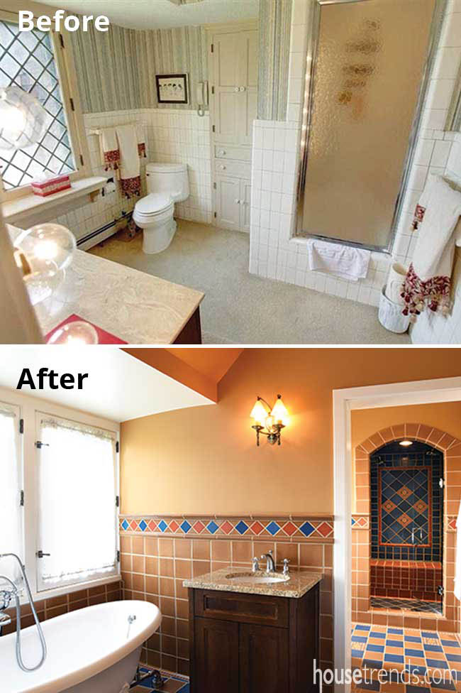 TIle adds color to a master bathroom remodel