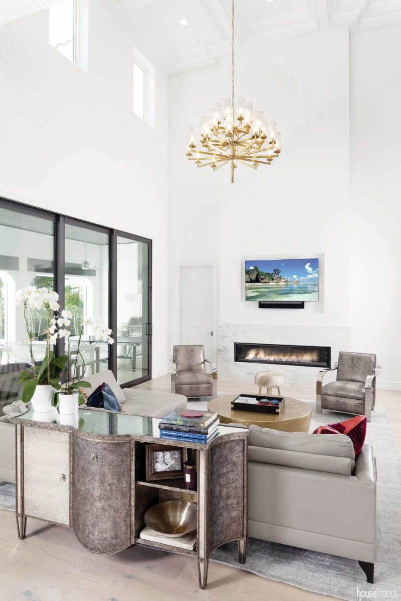 Gas fireplace in a two-story great room