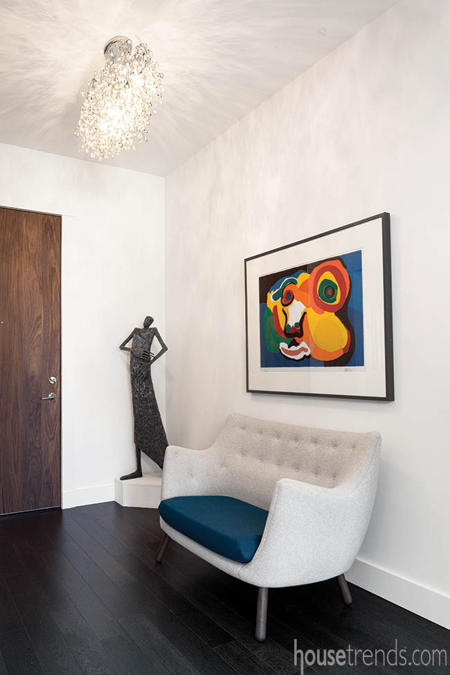 Foyer wall art welcomes guests