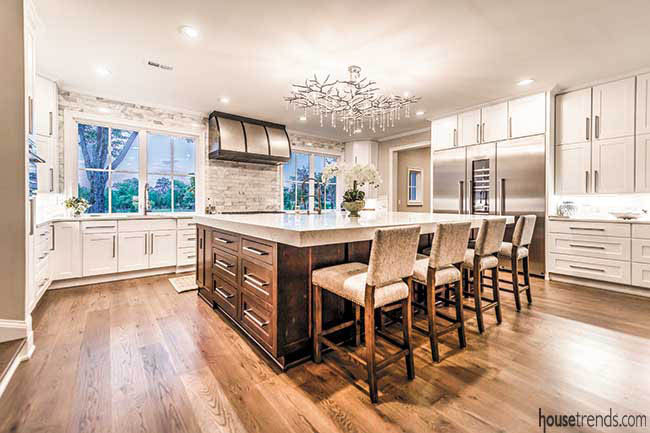 Lighting softens a kitchen countertop