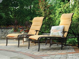 Outdoor chairs beckon guests to sit and relax