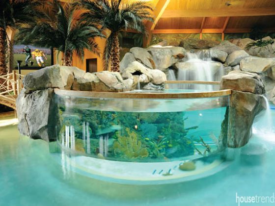 Landscape rocks add to the unique dÃ©cor of this pool