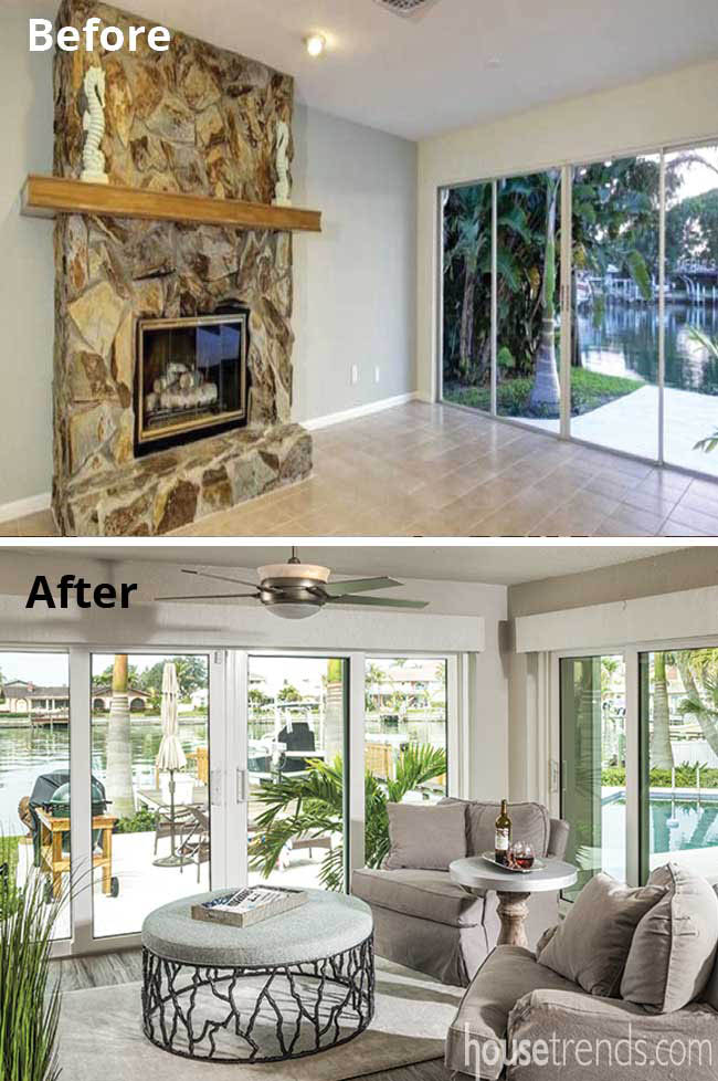 Family room with a water view