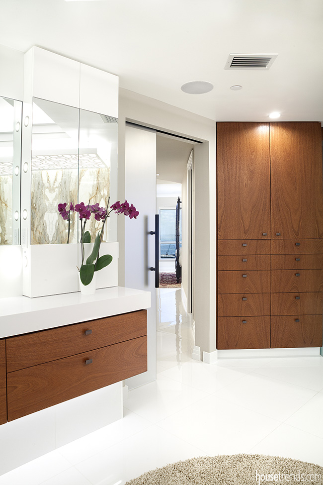 A glass pocket door was added to this bathroom remodel.
