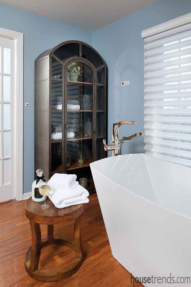 Cabinet adds elegant storage to a master bath