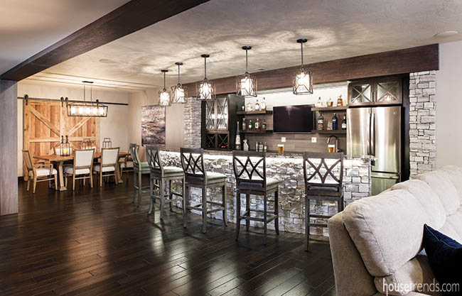 Masculine lower level bar