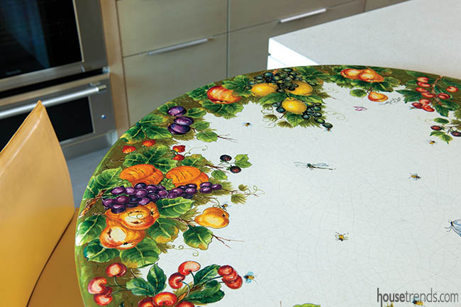 Decorative table adds color to a kitchen