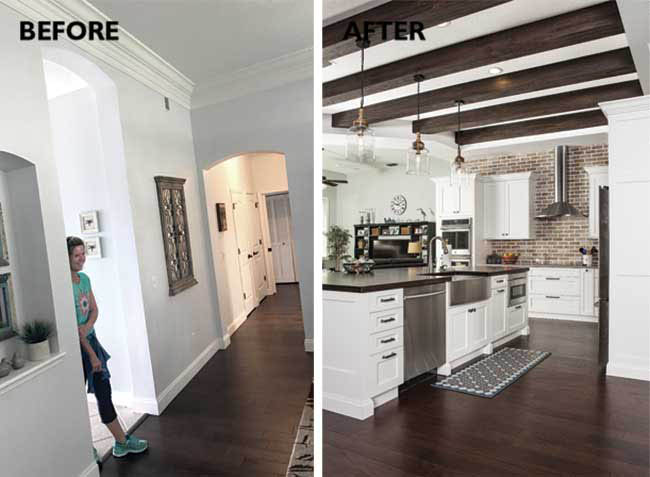 Brick backsplash in a remodeled kitchen