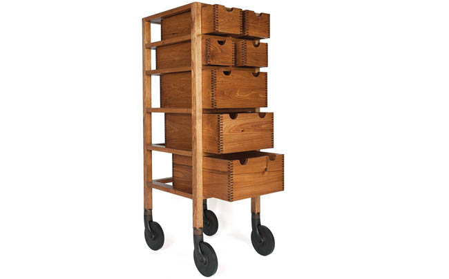 Dresser on wheels with open frame look