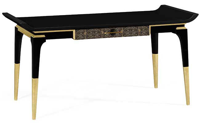 Gold leaf adds color to a sleek black desk