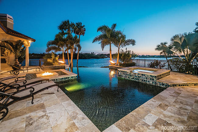 Square fire pit mimics the design of a hot tub