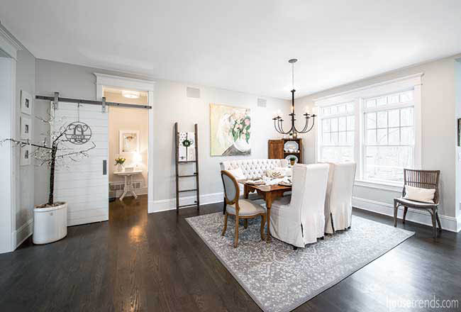 Chandelier shines on a dining table