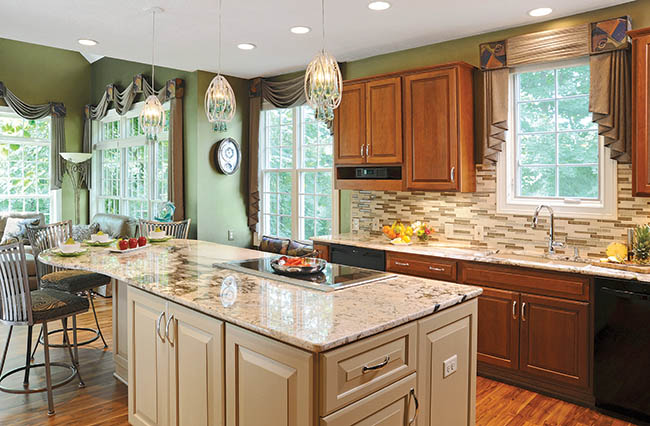 Pendant lighting adds a dramatic flair