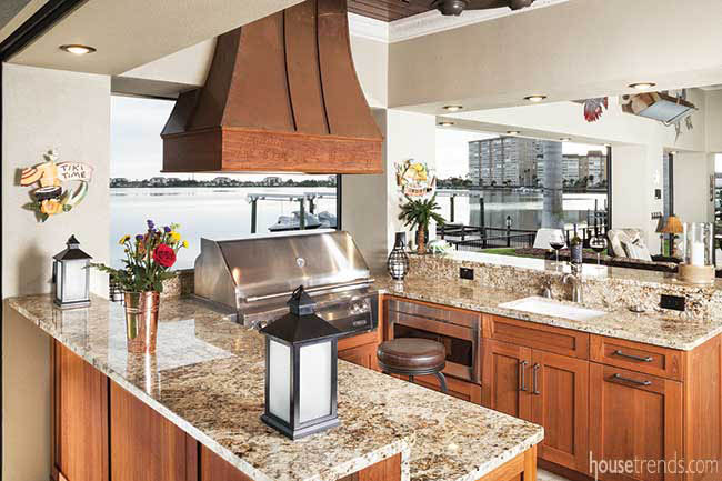 Custom hood in an outdoor kitchen