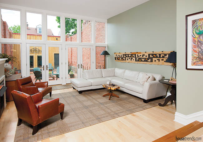 Modern furniture pairs with vintage accessories