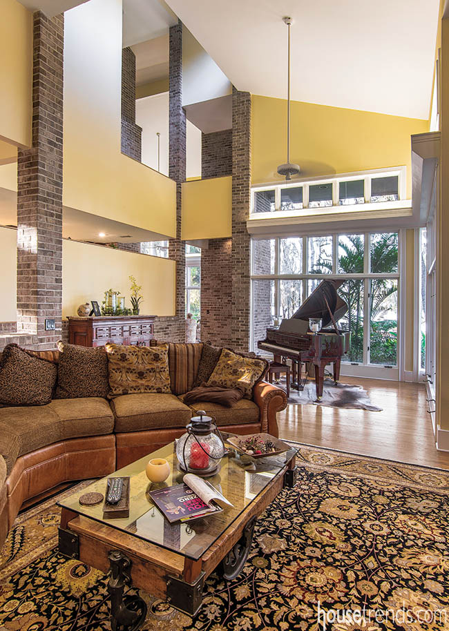 Details shine in a two-story living room