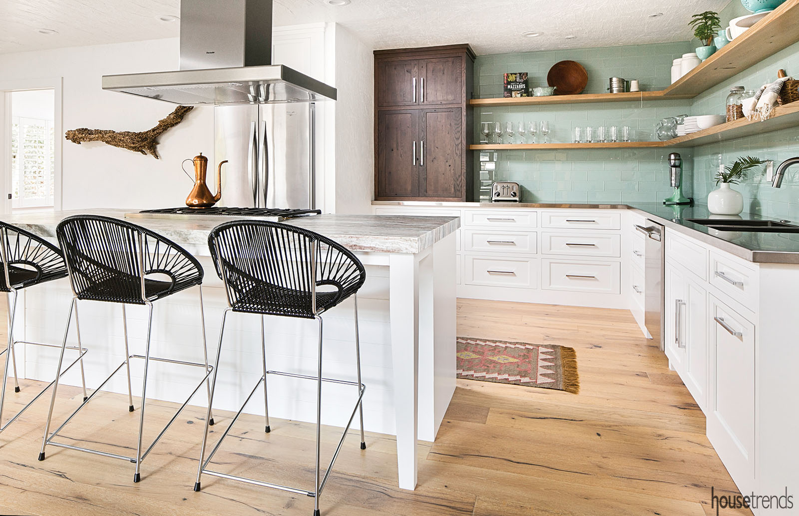 White flat-panel cabinetry in a kitchen