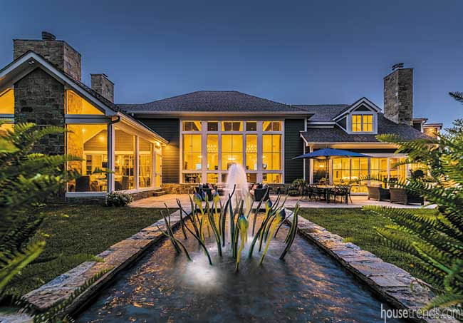 Outdoor fountain adds soothing ambiance to a terrace