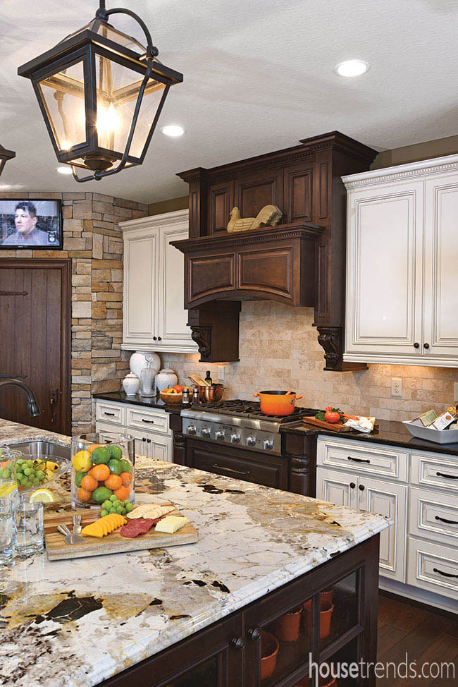 Two-tone cabinetry adds drama to a kitchen design