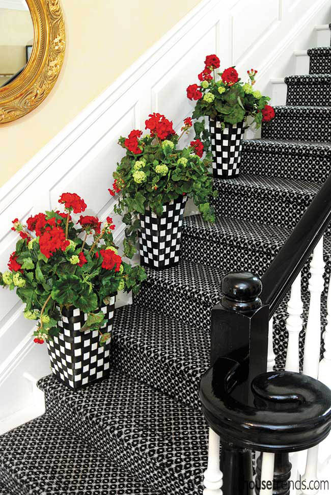 Race day accessories line a staircase