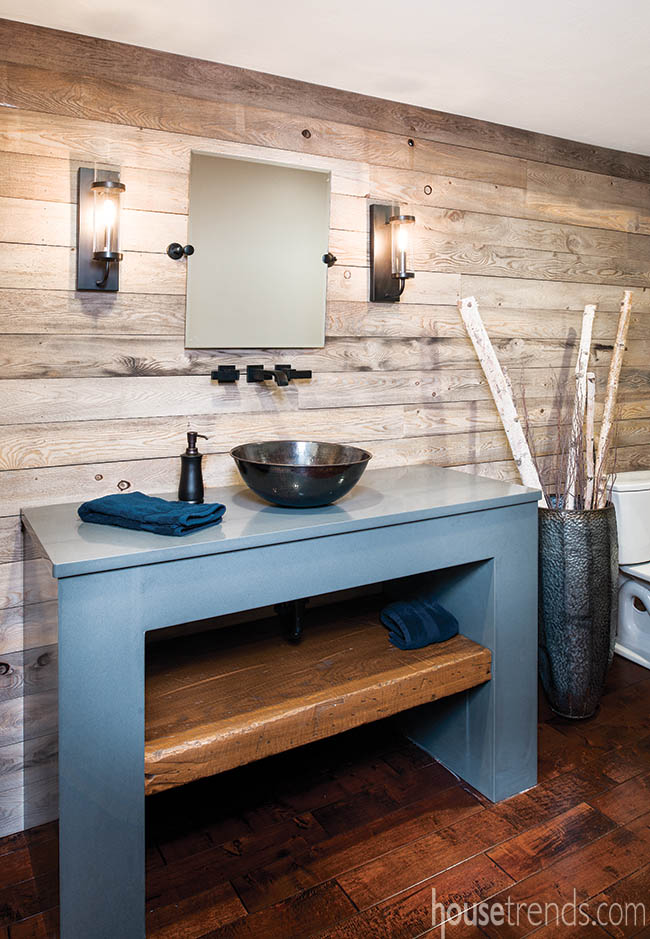 Shiplap covers a powder room