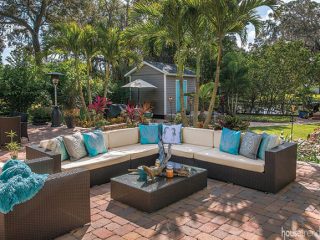 Throw pillows brighten up an outdoor living space